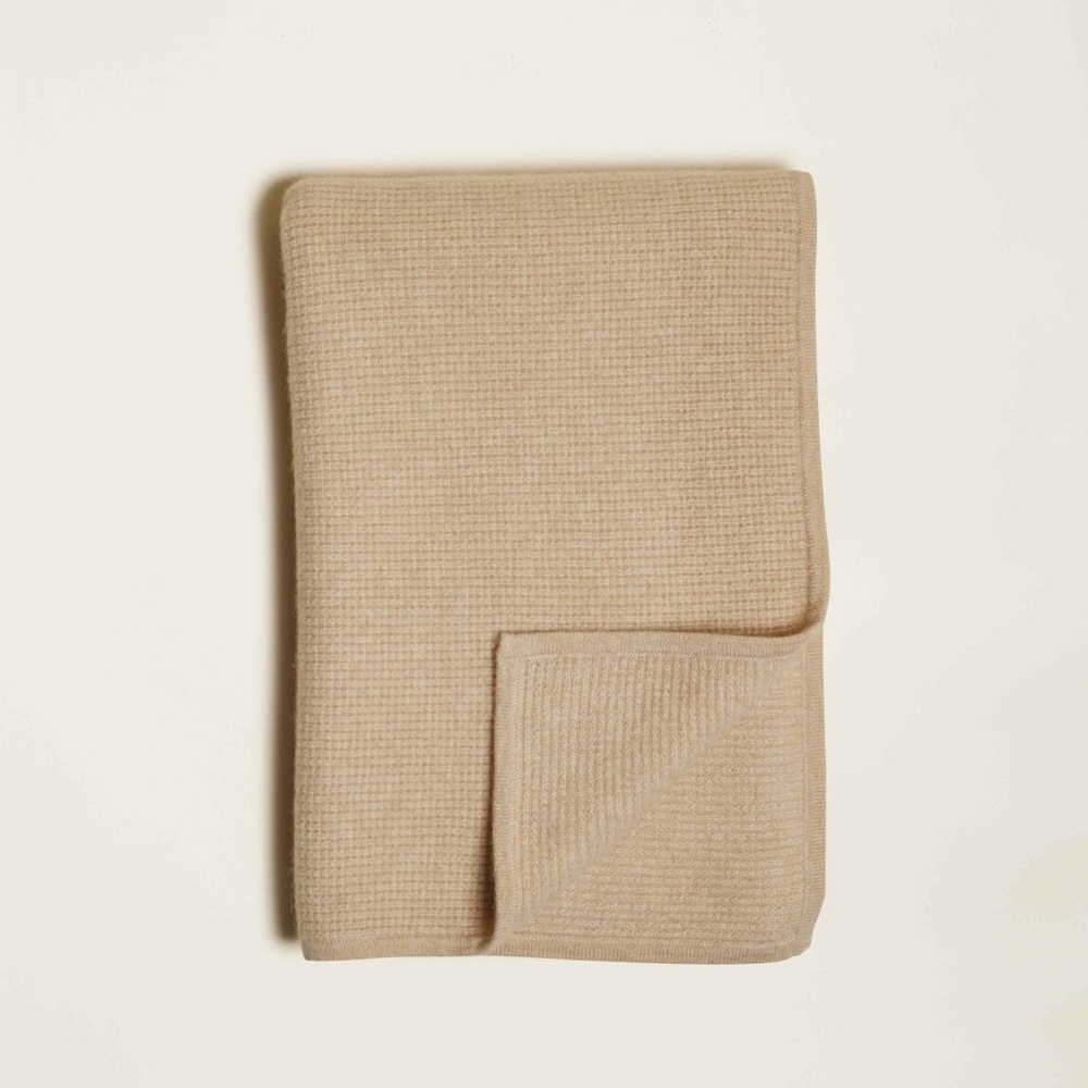NWT Made for Italic Cassie Cashmere Waffle Knit Baby Blanket Soft Camel - Picture 2 of 6